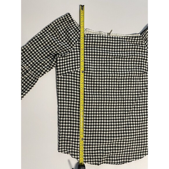 WHITE HOUSE BLACK MARKET OFF THE SHOULDER BLACK & WHITE TOP GINGHAM CHECK L - Picture 3 of 7